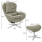 360° Swivel Leather Lounge Chair with Ottoman and Aluminum Alloy Base
