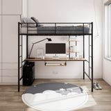 Twin Size Loft Bunk Bed with Desk Storage Shelf and Full-Length Ladders