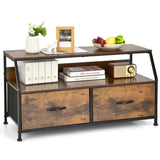 Dresser TV Stand with 2 Folding Fabric Drawers and Open Shelves