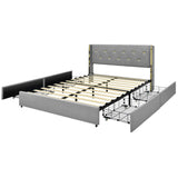 Full/Queen Size Upholstered Bed Frame with High Headboard and 4 Drawers