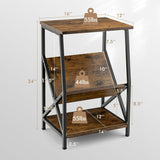 3-Tier Industrial Side Table with V-Shaped Bookshelf for Living Room
