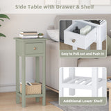 2 Tier Slim Nightstand Bedside Table with Drawer Shelf