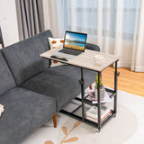 Height Adjustable C-Shaped End Table with Lockable Wheels and Tiltable Table Top