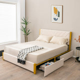 Full Size/Queen Size Upholstered Bed Frame with Adjustable Headboard and 4 Drawers