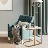 2-Tier C-Shaped Side Table with Faux Marble Tabletop and Golden Steel Frame