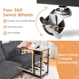 Height Adjustable C-Shaped End Table with Lockable Wheels and Tiltable Table Top