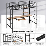 Twin Size Loft Bunk Bed with Desk Storage Shelf and Full-Length Ladders