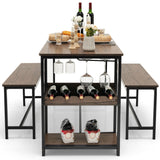 3 Pieces Dining Table Set for 4 with Wine Rack