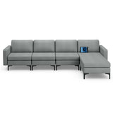 Modular L-Shaped Sectional Sofa with Reversible Ottoman and 2 USB Ports