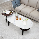 2 in 1 Nesting Coffee Table with Oval Coffee Table and Small round Table