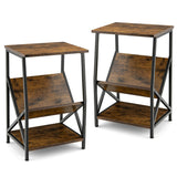 3-Tier Industrial Side Table with V-Shaped Bookshelf for Living Room