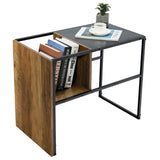 2-Tier C-Shaped Reversible End Table with Wooden Shelf for Living Room