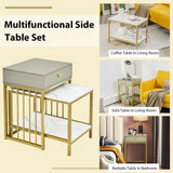 2 Pieces Modern Nesting Coffee Table Set with Drawer and Shelf