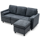 3 Seats L-Shaped Movable Convertible Sectional Sofa with Ottoman