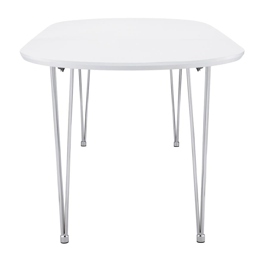Heather Oval Dining Table with Hairpin Legs Matte White and Chrome