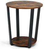2-Tier round End Table with Storage Shelf and Metal Frame
