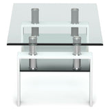2-Tier Rectangle Glass Coffee Table with Storage Shelf for Living Room