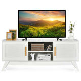 TV Stand Entertainment Media Console with 2 Rattan Cabinets and Open Shelves