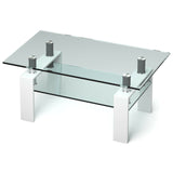 2-Tier Rectangle Glass Coffee Table with Storage Shelf for Living Room