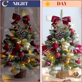 1.5FT Small Christmas Tree with 10FT Lights Table Top Mini Christmas Tree Artificial Flocked Xmas Decorations for Living Room Bedroom Office Shop