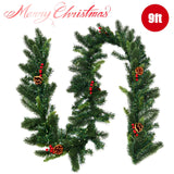 9 Feet Pre-Lit Artificial Christmas Garland Red Berries with LED