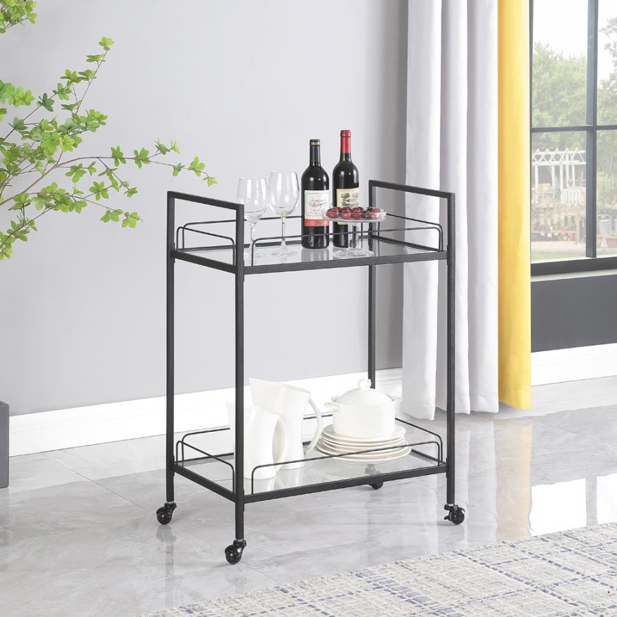 Serving Cart with Glass Shelves Clear and Black