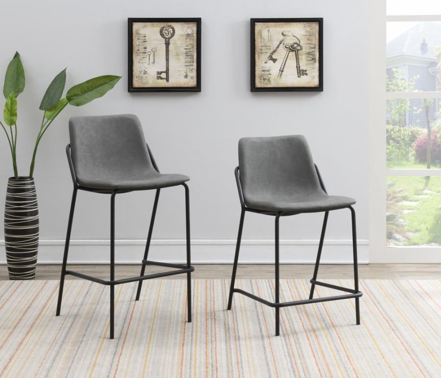 Solid Back Upholstered Counter Height Stools Grey and Black (Set of 2)