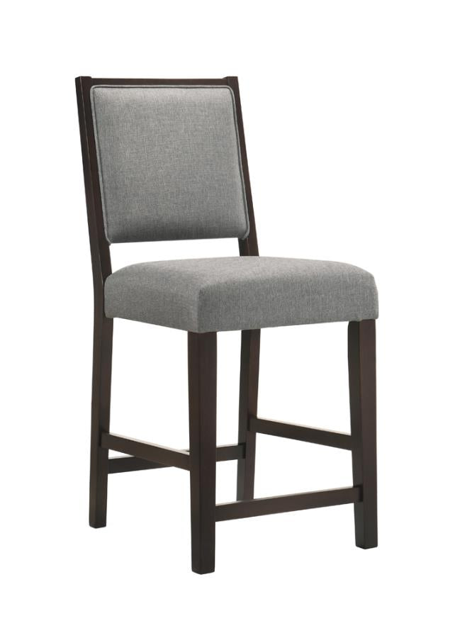 Upholstered Open Back Counter Height Stools with Footrest (Set of 2) Grey and Espresso