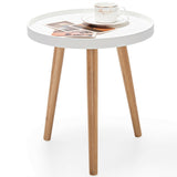 Round Side Sofa Coffee Table with Wooden Tray