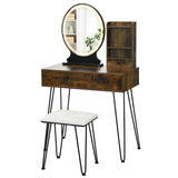 Vanity Table Set with Lighted Mirror and Cushion Stool