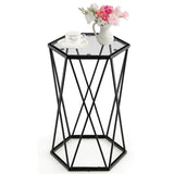 Hexagonal Accent End Table with Tempered Glass Top and Metal Frame