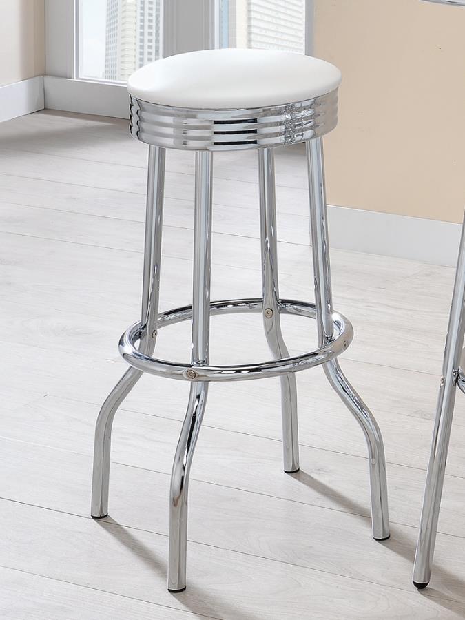 Upholstered Top Bar Stools White and Chrome (Set of 2)