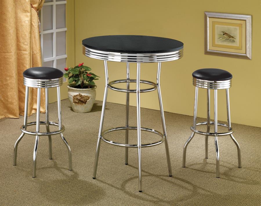 Upholstered Top Bar Stools Black and Chrome (Set of 2)