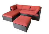 Amity 3 Piece All Weather Wicker L-Shape Sectional with Chaise with Cushions and Ottoman - Red