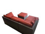 Amity 3 Piece All Weather Wicker L-Shape Sectional with Chaise with Cushions and Ottoman - Red