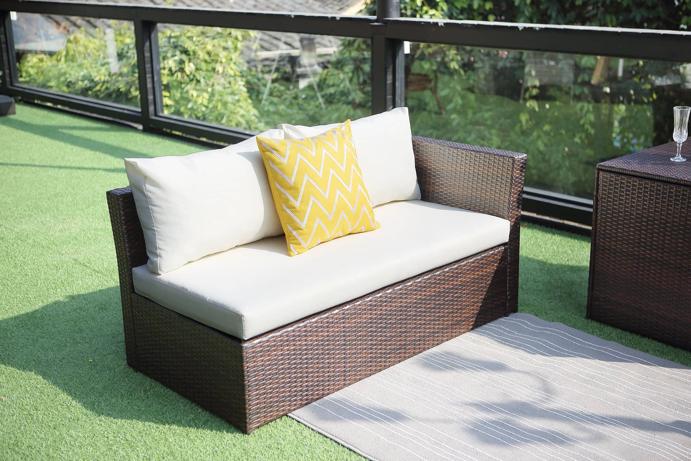 Cascade 4 Piece All Weather Wicker Sofa Seating Group with Cushions, Storage and Coffee Table with Storage