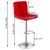 Set of 2 Square Swivel Adjustable Bar Stools with Back and Footrest