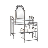 2-piece Metal Vanity Set with Glass Top Pewter and Ivory