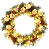 30-Inch Pre-Lit Flocked Artificial Christmas Wreath with Mixed Decorations