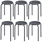 6-Pack Stackable Multifunctional Daisy Design Backless round Metal Stool Set