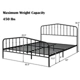 Queen Size Metal Platform Bed Frame with Vintage Headboard and Footboard