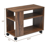Multifunctional 3-Tier Side Table with Wheels and Large Storage Shelf