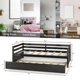 Twin Size Trundle Platform Bed Frame with Wooden Slat Support