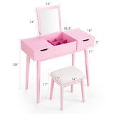 Makeup Vanity Table Set with Flip Top Mirror and 2 Drawers