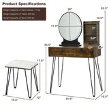 Vanity Table Set with Lighted Mirror and Cushion Stool