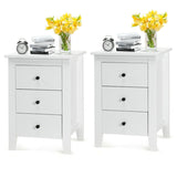 2 Pieces Nightstand End beside Table with 3 Drawers