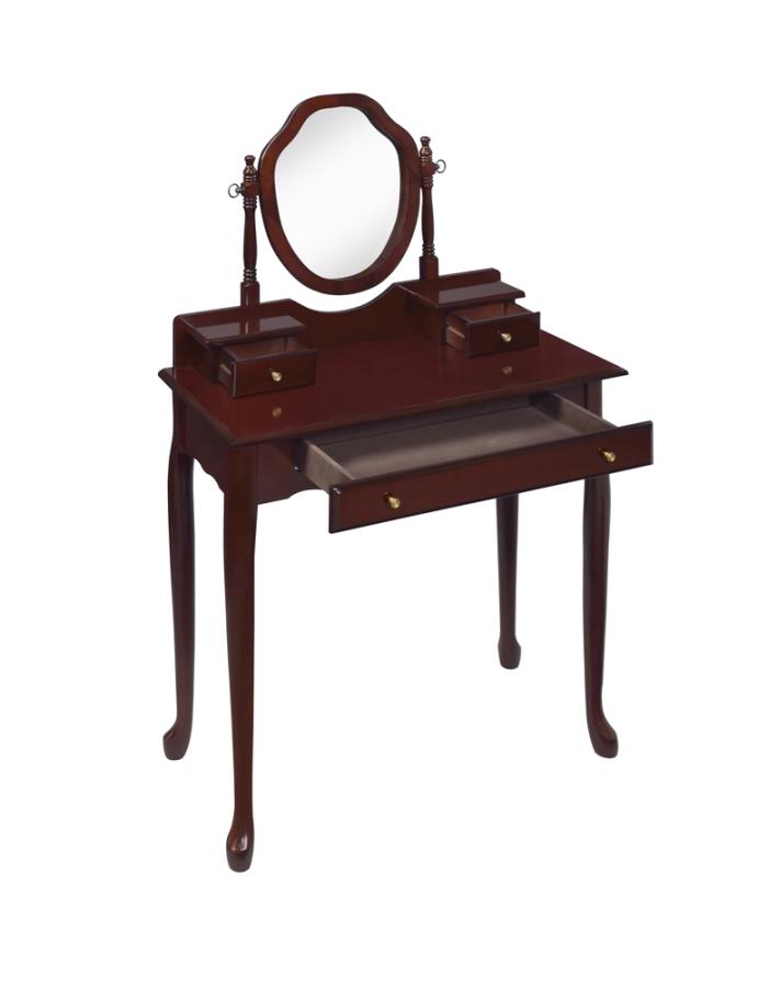 2-piece Vanity Set with Upholstered Stool Brown Red