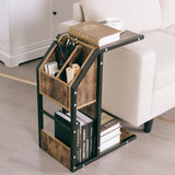 Industrial C-Shape Snack End Table with Storage Space