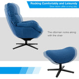 Upholstered Swivel Lounge Chair with Ottoman and Rocking Footstool
