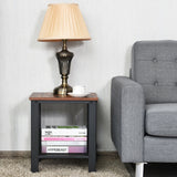 2-Tier Industrial End Table with Storage Shelf for Small Space